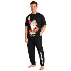 Disney Schlafanzug Herren Lang Lustig Pyjama Set Herren Nachtwäsche Witzig Donald Duck Grumpy Jack Skellington M-3XL (2XL, Schwarz Grumpy) von Disney