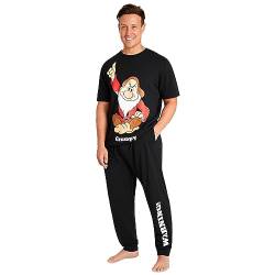 Disney Schlafanzug Herren Lang Lustig Pyjama Set Herren Nachtwäsche Witzig Donald Duck Grumpy Jack Skellington M-3XL (3XL, Schwarz Grumpy) von Disney