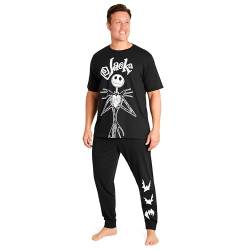 Disney Schlafanzug Herren Lang Lustig Pyjama Set Herren Nachtwäsche Witzig Donald Duck Grumpy Jack Skellington M-3XL (M, Schwarz Jack) von Disney