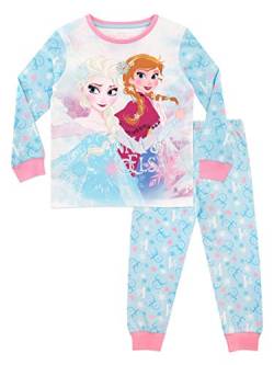 Disney Schlafanzug Mädchen | 100% Baumwolle Frozen Pyjama Kinder | ELSA Eiskönigin und Anna Lang Schlafanzüge Blau 92cm von Disney