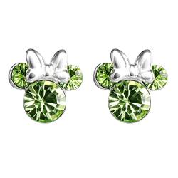 Disney Silber Geburtsstein ohrringe für Mädchen mit Minnie, verziert mit Zirkonia (August-Peridot) von Disney