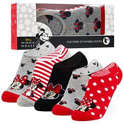 Disney Sneaker Socken Kinder, Socken Mädchen Sets mit 5 x Paar Bunte Socken, 25-30 (grau/rot) von Disney