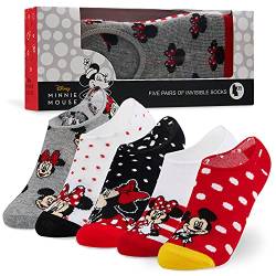 Disney Sneaker Socken Kinder, Socken Mädchen Sets mit 5 x Paar Bunte Socken, 25-30 (rot/weiß) von Disney