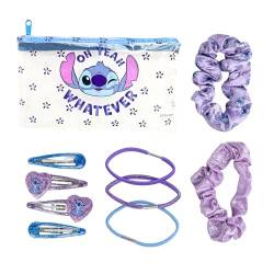 Disney Stitch Beauty-Set, Inklusive Kulturbeutel, 4 Haargummis, 4 Haarspangen und 2 Haargummis Scrunchies, Geschenk für Mädchen, Frauen und Teenager von Disney