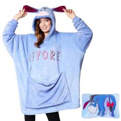 Disney Stitch Damen Hoodie Decke mit Ärmeln - 2-in-1 - Oversized Kapuzenpullover Fleece Tragbare Decken für Teenager (Blau Eeyore) von Disney