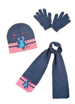 Disney Stitch Hut, Schal und Handschuhe für Mädchen, Winterset für Mädchen, Mütze Schal und Handschuhe Stitch und Angel, Winteraccessoires für Kinder – Blau von Disney