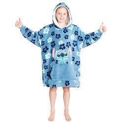 Disney Stitch Kapuzenpullover Mädchen, Übergroße Hoodie Decke Kinder mit Sherpa-Kapuze und Kängurutasche One Size (Blau Tropisch) von Disney