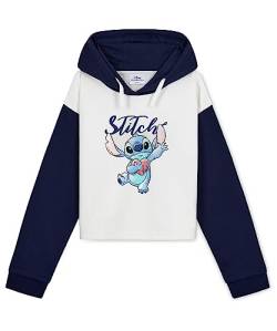 Disney Stitch Kapuzenpullover Mädchen Cropped Hoodie Kinder Teenager 7-14 Jahre - Hoodie Mädchen Geschenke (13-14 Jahre,Weiß/Marineblau) von Disney