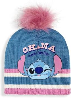 Disney Stitch Mütze für Mädchen, Wintermütze für Mädchen, Maschen Set-Mütze, Bommelmütze, Winter Accessoires für Kinder von Disney