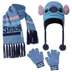 Disney Stitch Mütze und Schal Set mit Handschuhen für Mädchen (Blau 3er Set) von Disney
