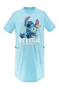 Disney Stitch Nachthemd für Damen, Kurzes Kleid mit Stitch, Sommer Pyjama, Geschenk für Frauen und Jugendliche | Größe M, Blau von Disney