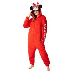 Disney Stitch Onesie Damen & Teenager, Lilo und Stitch Fleece Einteiler Damen mit Kapuze & Ohren Geschenke Erwachsene (Rot Minnie, L) von Disney