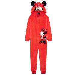 Disney Stitch Onesie Mädchen, Kuschelige Warm Einteiler Schlafanzug Kinder, Baby Yoda Geschenke für Mädchen Weihnachten (Rot Minnie, 9-10 Jahre) von Disney