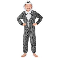 Disney Stitch Onesie Mädchen, Kuschelige Warm Einteiler Schlafanzug Kinder, Baby Yoda Geschenke für Mädchen Weihnachten (Schwarz Jack Skellington, 13-14 Jahre) von Disney