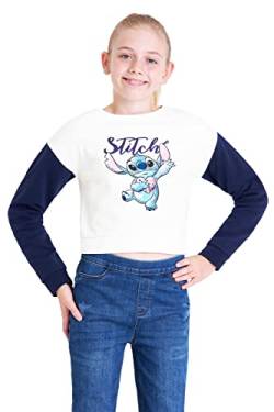 Disney Stitch Pullover Kinder Mädchen 7-14 Jahren, Crop Top Sweatshirt Pullover Mädchen - Geschenke für Mädchen (11-12 Jahre, Beige/Blau) von Disney