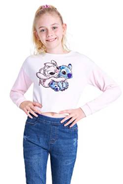 Disney Stitch Pullover Kinder Mädchen 7-14 Jahren, Crop Top Sweatshirt Pullover Mädchen - Geschenke für Mädchen (7-8 Jahre, Beige/Rosa) von Disney