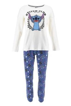 Disney Stitch Pyjama für Damen, T-Shirt und Lange Hose, 2-Teiliges Set für Damen, Blauer College Pyjama aus Weicher Baumwolle, Geschenk-Pyjama für Damen und Teenager (M) von Disney