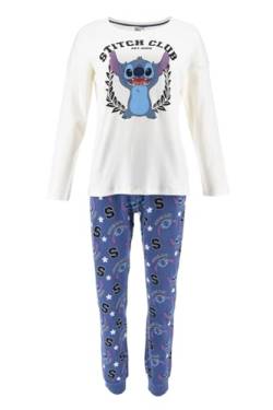 Disney Stitch Pyjama für Damen, T-Shirt und Lange Hose, 2-Teiliges Set für Damen, Blauer College Pyjama aus Weicher Baumwolle, Geschenk-Pyjama für Damen und Teenager (XL) von Disney