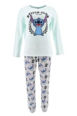 Disney Stitch Pyjama für Damen, T-Shirt und Lange Hose, 2-Teiliges Set für Damen, Grün College Pyjama aus Weicher Baumwolle, Geschenk-Pyjama für Damen und Teenager (M) von Disney