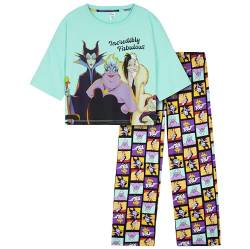 Disney Stitch Schlafanzug Damen – Baby Yoda Minnie Mouse Stitch Langer Pyjama mit Crop Top – Weihnachtlicher Schlafanzug für Frauen S-XL (Mehrfarbig Villains, L) von Disney