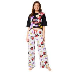 Disney Stitch Schlafanzug Damen – Baby Yoda Minnie Mouse Stitch Langer Pyjama mit Crop Top – Weihnachtlicher Schlafanzug für Frauen S-XL (Schwarze/Graue Minnie, M) von Disney