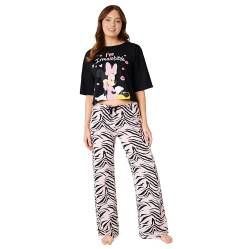 Disney Stitch Schlafanzug Damen – Baby Yoda Minnie Mouse Stitch Langer Pyjama mit Crop Top – Weihnachtlicher Schlafanzug für Frauen S-XL (Schwarze/Rosa Minnie, L) von Disney