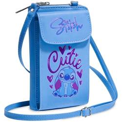 Disney Stitch Umhängetasche Mädchen, Handytasche zum Umhängen mit Kartenfächern & Schultergurt (Blau) von Disney