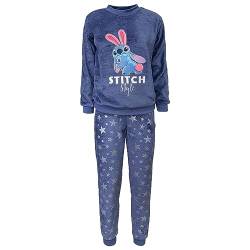 Disney Stitch Winter-Pyjama für Damen, lang, Oberteil und Hose aus Fleece 6210, blau, L von Disney