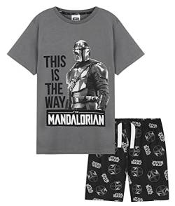 Disney The Mandalorian Schlafanzug Jungen Kurz, Star Wars Kurzer Schlafanzug Jungen, Mando und Baby Yoda, 122-164 (Grau, 9-10 Jahre) von Disney