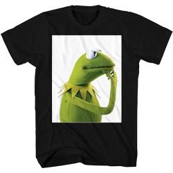 Disney The Muppets Kermit The Frog Thinking Pondering Meme Adult T-Shirt, Schwarz, L von Disney