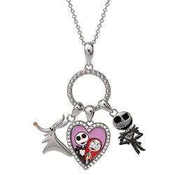 Disney The Nightmare Before Christmas Sterling Silver Cubic Zirconia Jack, Sally and Zero Charm Necklace, Oficially Lizenzed von Disney