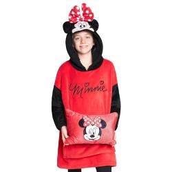 Disney Übergroße Kapuzenpullover Mädchen 2-in-1 Kissen Hoodie, Sherpa-Kapuze & 3D-Ohren One Size - Geschenke für Mädchen (Rot Minnie) von Disney