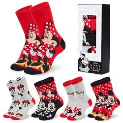 Disney Wadensocken Damen, Bunte Warme Socken Damen mit Motiv 5er-Pack - Stitch Winnie Pooh Baby Yoda, Freundin Geschenk (Grau/Rot) von Disney