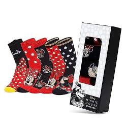 Disney Wadensocken Damen, Bunte Warme Socken Damen mit Motiv 5er-Pack - Stitch Winnie Pooh Baby Yoda, Freundin Geschenk (Schwarz/Rot) von Disney