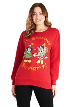 Disney Weihnachtspullover Damen, Mickey Mouse und Minnie Mouse Christmas Sweater Damen Pullover (Rot Party, M) von Disney