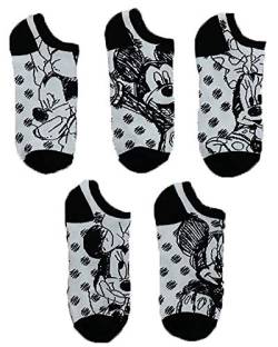 Disney Womens Minnie Mouse 5 Pack No Show Legere Socken, Black White Multi, 9-11 von Disney
