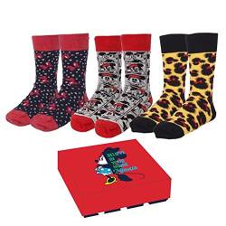 Disney lustige und bunte Socken Damen 3er Pack Damen Socken Motive Geschenkset Lilo und Stitch, Minnie Mouse, Mickey Mouse, Snoopy (as3, numeric, numeric_36, numeric_41, regular, regular, Minnie 2) von Disney