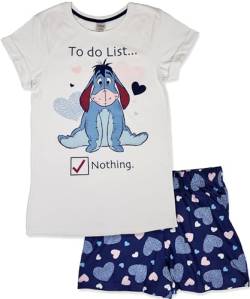 I-Aah Damen Pyjama-Set, 100 % Baumwolle, lizenziertes Winnie Puuh, Geschenk, UK 8–26, Weiße kurze Hose, 16-18 von Disney