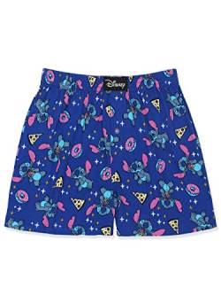 Lilo & Stitch Snacks Mens Cotton Jersey Button Fly Boxer Lounge Shorts (Large, Blue) von Disney