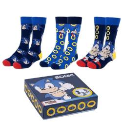 Sonic the Hedgehog Socken Strümpfe 3er Pack in schöner Geschenkverpackung Kinder Frauen Herren Größe 36-46 (DE/NL/SE/PL, Numerisch, 40, 46, Regular, Regular, Blau) von Disney