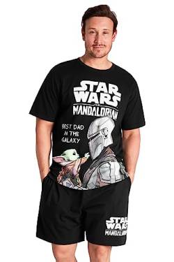 Star Wars Mandalorian Short Pyjama Männer | Pyjama-Set für Herren Erwachsene aus Baumwolle| Zweiteiliger Sommer Nachtwäsche mit Gummizug | Schlafkleidung in Größe M-3XL (Schwarz, 3XL) von Disney