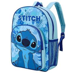 Stitch Kinder Premium Rucksack Schulrucksack Reisetasche Jungen Mädchen mit seitlicher Netztasche und Fronttasche mit Reißverschluss, mehrfarbig, 36.7cm (height), 26cm (width), 13cm (depth) von Disney