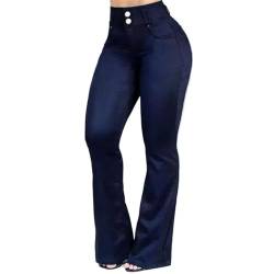 Akapi Jeans High Rise Flare Jeans für Damen Button Fly Jeans für Frauen High Waist Butt Lifting Skinny Jeans, dunkelblau, 56 von Distrainar