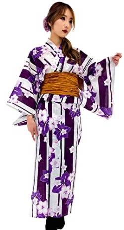 DITA Enshu Traditioneller Yukata-Bademantel für Damen aus Baumwolle (japanischer lässiger Kimono), leicht zu tragen (Yukata, Obi, Koshihimo) Set3, Enshu-12, Einheitsgröße von Dita