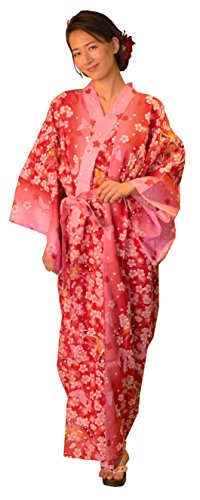 Kimura Jitsugyo Damen-Bademantel Kyoto, traditionell, leicht zu tragen, Kawaii-Yukata-Bademantel (japanischer lässiger Kimono), Set 2, Rosa (Cherry Blossoms), Medium-Large von Dita