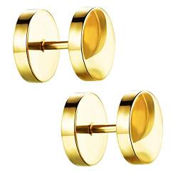 Ditz Damen Herren Ohrstecker Edelstahl Platte mit Kreis zum Schrauben Fake Plug Piercing Ohr Tunnel Doppel Ohrringe Rund Schlicht Gold 4mm von Ditz