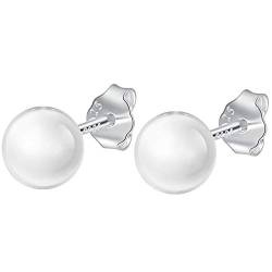 Ditz Damen Ohrstecker 925 Silber Stecker mit weißen Opal Perlen Kugeln Ohrringe Perlenohrringe Perlenohrstecker rund weiß klein 8mm von Ditz