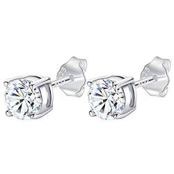 Ditz Ohrstecker 925 Silber Stecker mit Zirkonia Strass Glitzer Kristall Stein in Diamant Form Damen Herren Kinder Rund Klein Weiß 4mm von Ditz