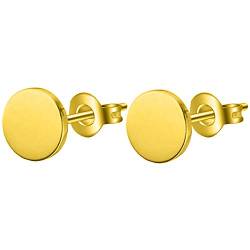 Ditz Ohrstecker Edelstahl Flach mit Platte Kreis Fake Plug Piercing Style Ohr Damen Herren Ohrringe Rund Klein Geometrisch Gold 10mm von Ditz