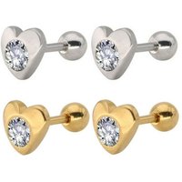 Ditz Paar Ohrstecker Ohrpiercing Barbell Edelstahl Schraubkugel Herz Zirkonia Stein Gold (Modische Ohrstecker für die moderne Frau / Mann), Geschenke Für Frauen Freundin Mutter zum Geburtstag Muttertag von Ditz